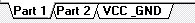 Part tabs at bottom of the symbol editor: Part 1, Part 2, VCC_GND tabs for a multi-part component