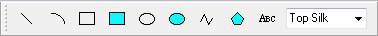 Drawing toolbar: line, arc, rectangle, ellipse, circle, curve, polygon and text tools with a layer selector dropdown (Top Silk)