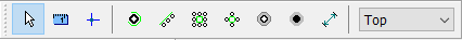 Pattern Editor toolbars: object selection toolbar and status strip showing current pad info, layer dropdown (Top), and cursor coordinates