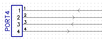 Schematic symbol for a PORT4 bus connector showing four numbered pins with directional arrows indicating signal flow (input/output/bidirectional)