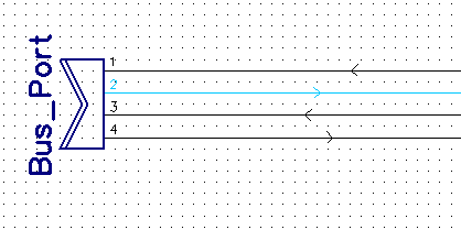 Schematic symbol for a Bus_Port net port showing four numbered pins with directional arrows indicating signal flow