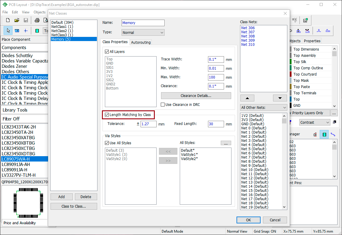Net classes for length matching